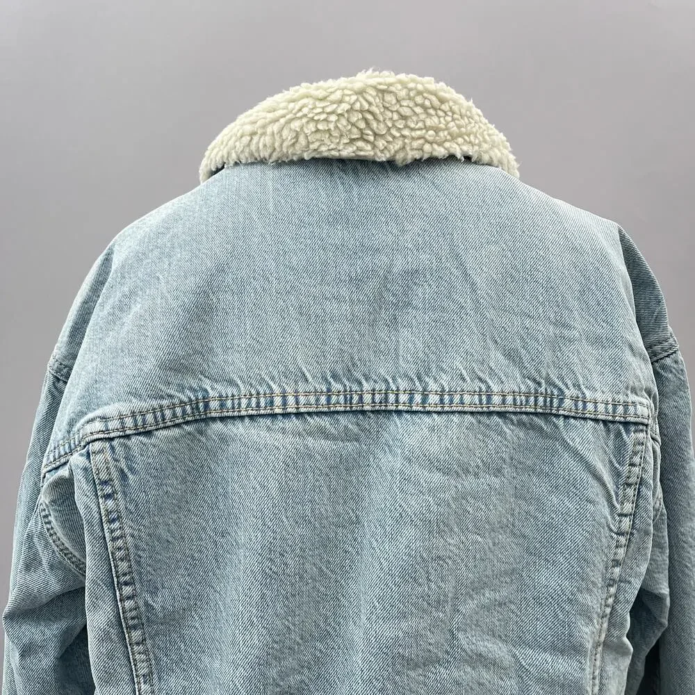 NWT American Eagle Sherpa Denim Trucker Jacket Blue Women's Size Medium - Picture 7 of 14